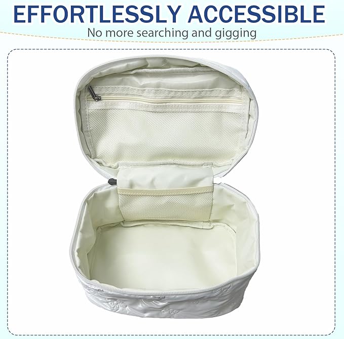 Makeup Bag Toiletry Bag for Women, Waterproof Material with Handle, Can Accommodate Toiletries, Makeup Brush Accessories（White）