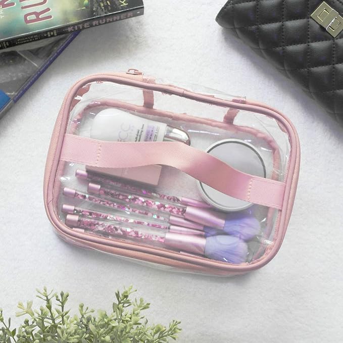 Toiletry Bag Makeup Cosmetic Clear Bag Portable Waterproof Transparent Travel Storage Pink