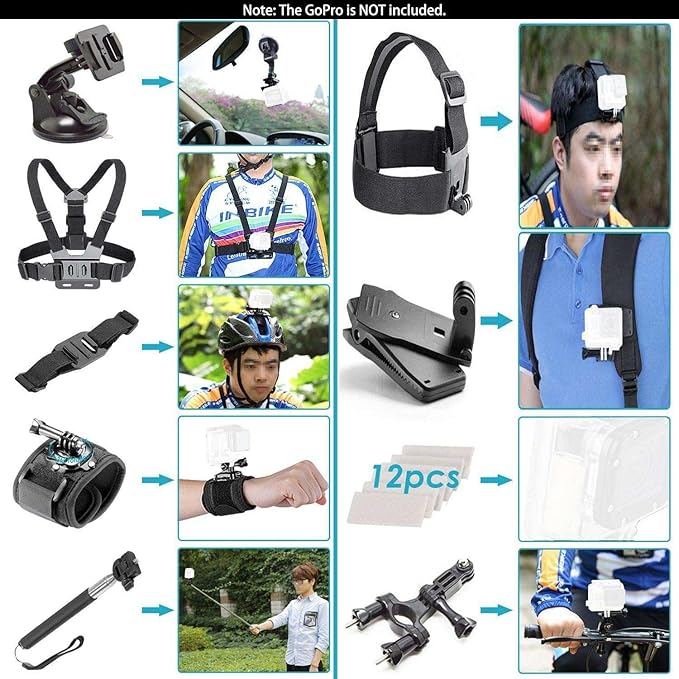 Navitech 60-in-1 Action Camera Accessories Combo Kit with EVA Case - Compatible with GOOKAM Action Cam 4K30FPS 20MP