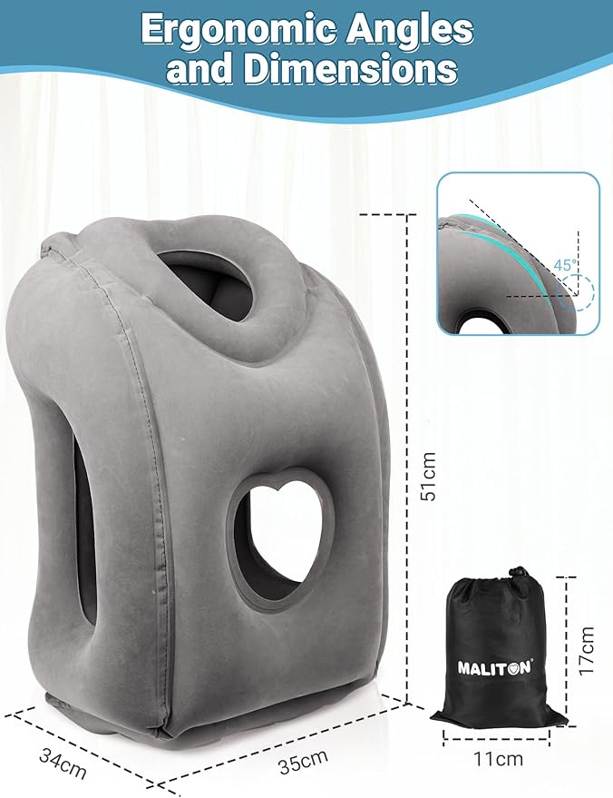 Maliton Inflatable Travel Pillow for Airplane Comfortable Sleeping to Relieve Neck and Shoulder Pain,Support Head Inflatable Pillow for Long Flights, Used for Airplanes,Cars,Trains(Dark Grey)