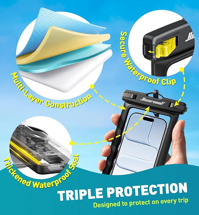 Hiearcool Waterproof Pouch for iPhone, Waterproof Phone Bag Travel Essentials Cruise Accessories Must Haves-4Pack Black