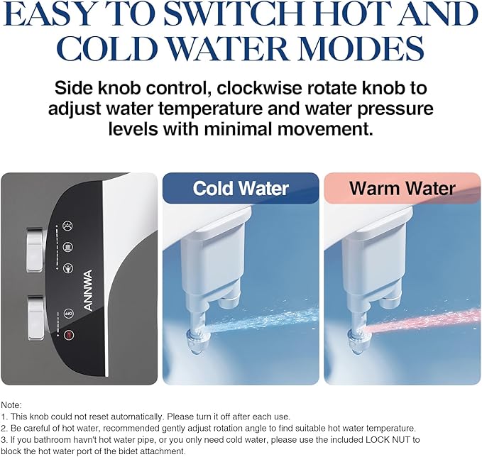 Bidet Attachment for Toilet Seat Non-Electric Bidet Hot and Cold Water Bidet Attachment Toilet Adjustable Water Temperature Posterior/Feminine Wash Dual Retractable Nozzle Self-Cleaning(TT18N)
