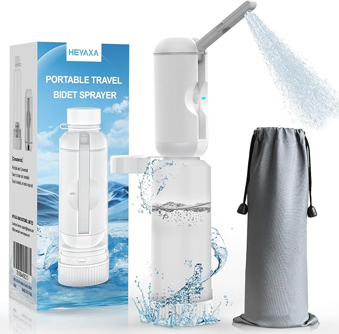 HEYAXA Portable Bidet for Travel, Rechargeable High Pressure Travel Bidet Sprayer for Women, Men, Baby and Hemorrhoid Relief, Waterproof Peri Bottle for Postpartum Care(White)
