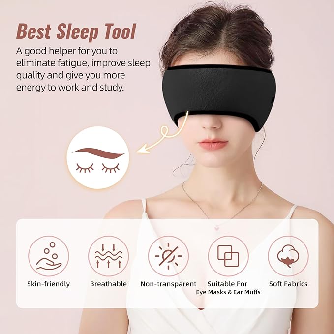 Sleep Mask & Earmuffs for Sleep - 2 in 1 Eye & Ear Mask, Comfortable & Soft for Side Sleepers (Black)