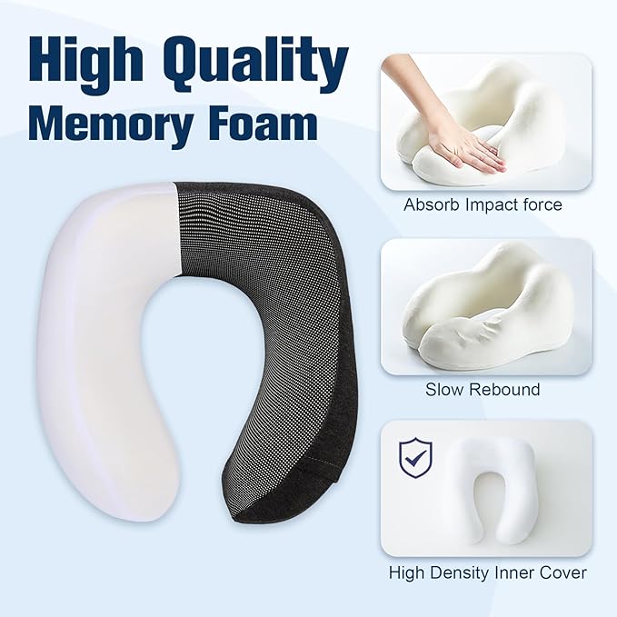 Cirorld Neck Pillow for Traveling, Travel Pillows for Airplanes,100% Pure Memory Foam Travel Neck Pillow, Adjustable Flight Pillow, Portable Plane Accessories with Eye Mask, Earplugs, Carry Bag