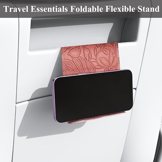 Airplane Travel Essentials for Flying Flex Flap Cell Phone Holder & Flexible Tablet Stand for Desk, Bed, Treadmill, Home & in-Flight Airplane Travel Accessories(1-Carved Brown)