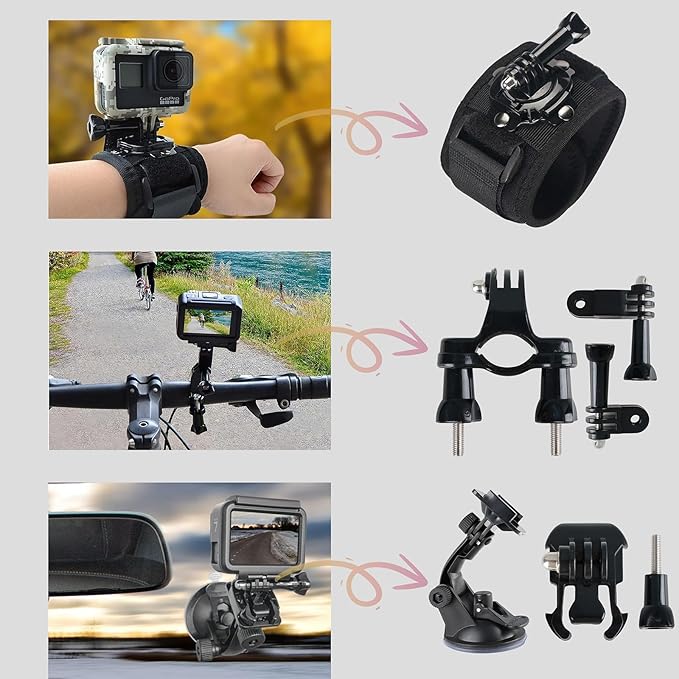 Action Camera Accessory for GoPro Hero 12/11/10/9/8/7/6/5 DJI Osmo Action 5 Pro/Action 4 / Action 3, AKASO EK7000 Insta360 X2 X3 DBPOWER APEMAN Yi VicTsing