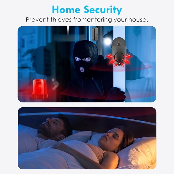 Door Window Alarm, 120DB Window Alarms for Home Security, Door Chime for Store Home, 10 Pack Black