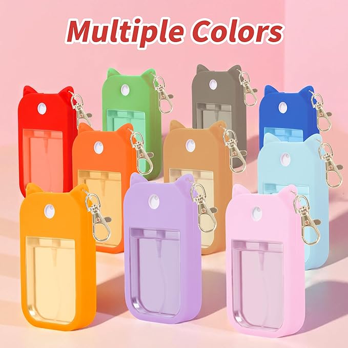 3 Pcs Silicone Case Compatible with Touchland Hand Sanitizer Spray Power Mist and Glow Mist 1FL. OZ., Portable Keychain Protective Case with Cute Ears, Hand Sanitizer Spray Accessory