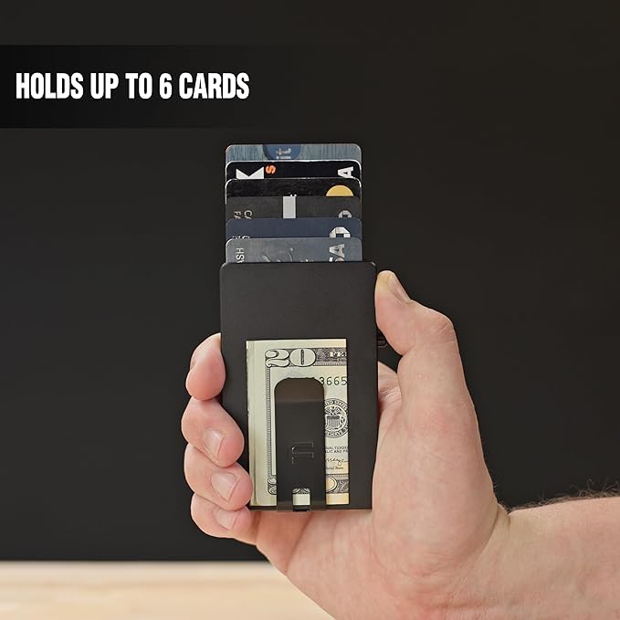 Faraday Wallet - RFID Blocking | Aluminum Credit Card Holder | Slim Minimalist | Locking Button Release | MagSafe Compatible | Money Clip | Genuine Leather