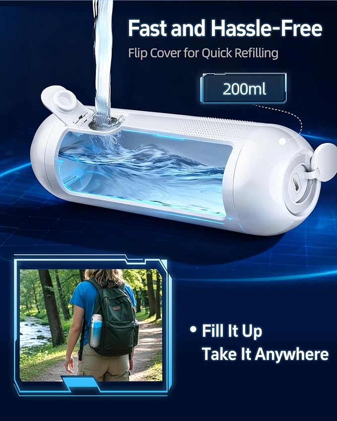 Electric Portable Bidet for Travel, Rechargeable USB-C Handheld High Pressure Sprayer, Camping 6.8oz Smart Foldable Water Storage, 2000mAh Battery Long Life, Personal Cleaner for Men & Women (White)