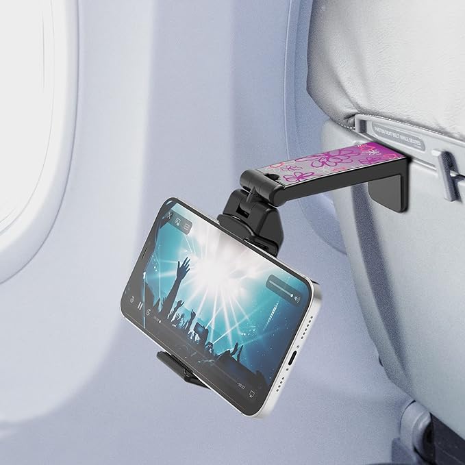 Beyond Cell Travel Accessories, Universal Seat Back Tray Table Hands Free Phone Clip Holder, Adjustable Pocket Size Airplane Travel Essentials Compatible with iPhone and Android Daisy Heart