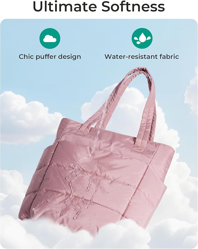 BAGSMART Tote Bag for Women, Lightweight Puffy Tote Bag with Compartments Shoulder Bag Handbag for Travel, Work, Gym | Lightweight, Puffy, Quilted, for Travel, Work