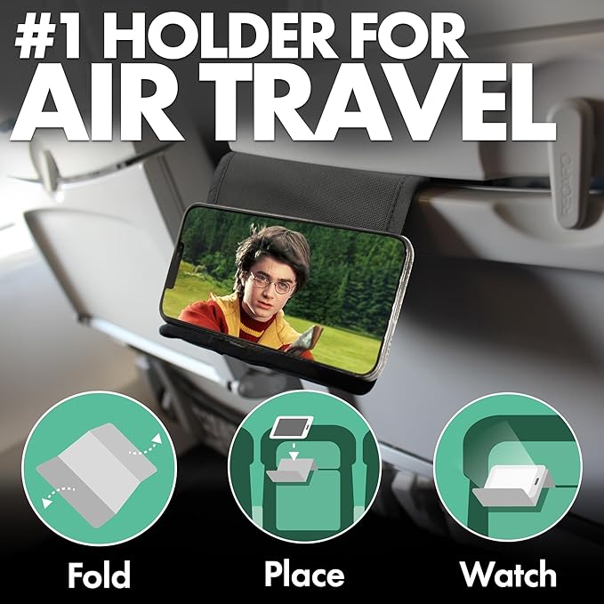 Flight Flap Airplane Phone Holder, Flexible Cell Phone Holder, Folding Cellphone Stand for Desk, Bed, Office, Treadmill - Airplane Gadgets for Long Travel Accessories - Plane Essentials (Cordura)