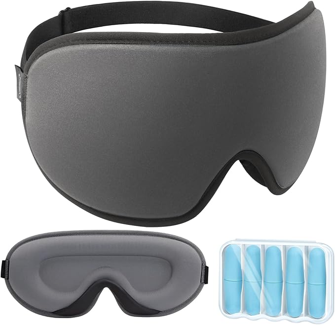 LYSIAN Blackout 3D Sleep Mask for Side Sleepers, No Pressure on Eyes, Soft Contoured Eye Mask for Sleeping, Adjustable Comfortable Night Blindfold for Travel, Office Nap, Home (Silver-Grey)