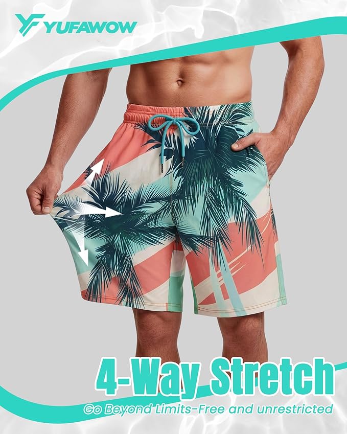 Men Swim Trunks 9 Inch with Mesh Lining Breathable Quick Dry Drawstring Pockets for Summer Beach Pool Board