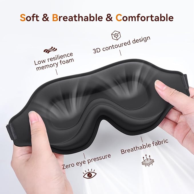 Sleep Mask, EVA BELLE Eye Mask for Sleeping, Light Blocking Sleeping Mask, Soft Breathable Sleep Masks for Women Men, Smooth Sleep Eye Mask Eye Cover, Soft Eye Shade Cover 3D Memory Foam, Adjustable