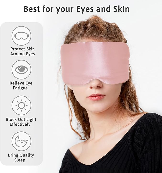 Silk Sleep Mask for Women Men, Mulberry Silk Eye Sleeping Mask & Blindfold with Adjustable Strap, Blackout Eye Cover for Sleep Travel Yoga Nap, Large Size, Light Plum