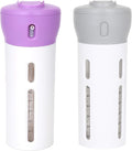Travigo 4-in-1 Travel Dispenser Bottle Set, TSA Approved, Leak Proof, Reusable 1.4 oz. (40 mL) Toiletry Containers for Shampoo, Conditioner, Soap, Lotion, Skincare (2 Pack, Purple & Gray)