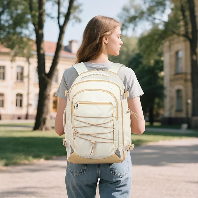 Carry on Travel Backpack, Flight Approved Personal Item Bag for Men Women, Door Lock, USB A/C Port, Shoe Bag, Fits 16" Laptop, Beige