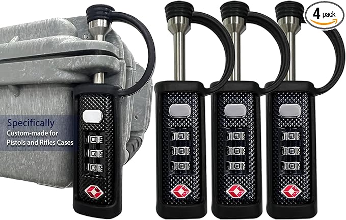 Gun Case Locks 4 Pack Hard Rifle Cases TSA Approved Firearm Travel Case Locks, Hard Pistol Travel Cases Lock Gun Carrying Cases Lock Padlocks Cut-Proof Cases for Rifles Revolvers (Black-4P-2 Upgraded)