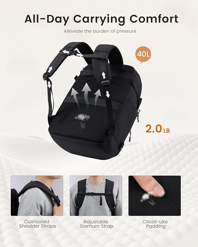 LOVEVOOK Travel Backpack for Women & Men, 40L TSA Approved Carry On Backpack with 3 Packing Cubes, Waterproof Weekender Overnight Bag, Business Travel Essentials, Beige-Black-Orange