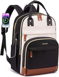 LOVEVOOK Backpack for Women,Laptop Backpack Women,Fits 18 Inch Laptop Bag,School Backpacks,Fashion Travel Work Anti-theft Bag,Waterproof Business Computer College Backpack Purse,Beige-Black-Brown