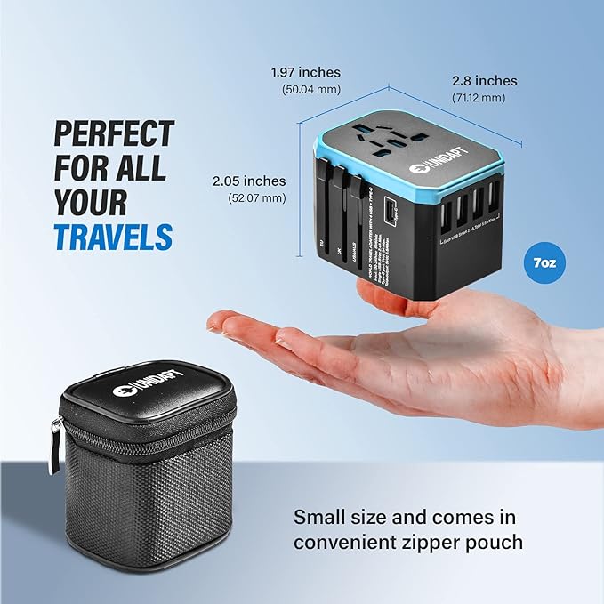 Universal Travel Adapter for Europe and International Travel from USA, Type C EU/Type G UK/Type I AU/Type A US, 1 AC Outlet, 1 USB-C and 4 USB-A Ports, Unidapt Travel Plug Adapter