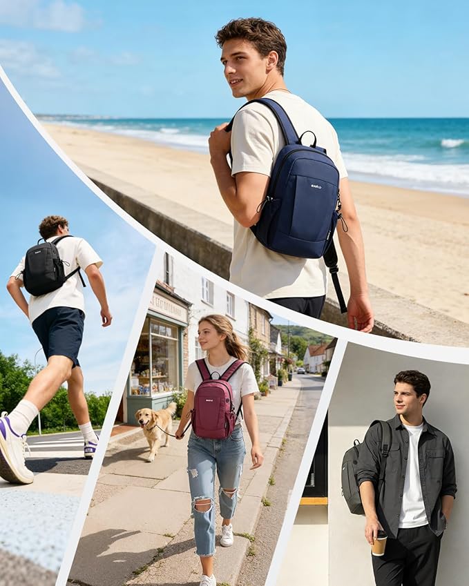 ECOHUB Mini Anti-Theft RFID Backpack for Women and Men, Water-Resistant, Lightweight Travel Daypack with iPad Sleeve, Key Holder, 9 Pockets, Daily Short Trips, Grey