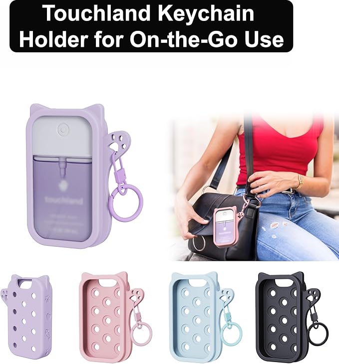 Hand Sanitizer Case with 36 Charms for Touchland, Compatible with Power Mist 1 FL Oz/30ML, Croc-Style Touchland case (Light Pink Alphabet Charms)