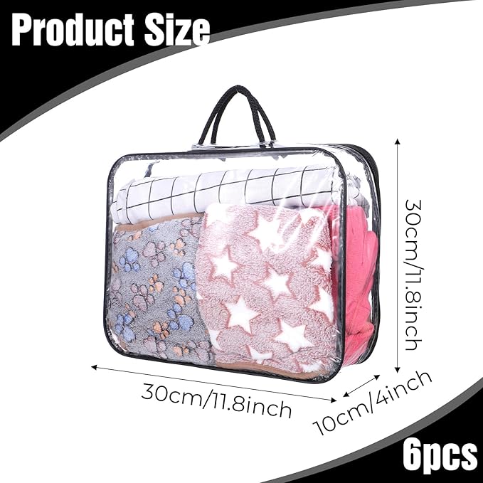6 Pcs Large Clear Travel Packing Cube, See-Through PVC Organizer, Vinyl Zippered Storage Bags Multipurpose Pouch with Handle for Suitcase Pants, Cashmere, Sweaters Shirts Dress Storage