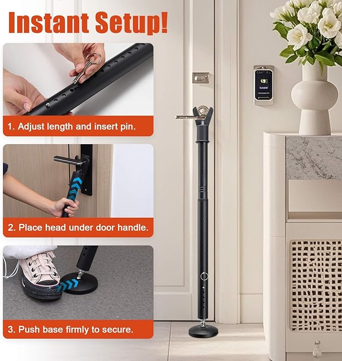2 Pack Door Security Bar - Upgraded 360° Pivoting Anti-Slip Base,Heavy Duty Burglar Door Stopper Stick,28-52" Adjustable Barricade Safety Jammer Stoper for Front Door Patio Sliding Glass Window