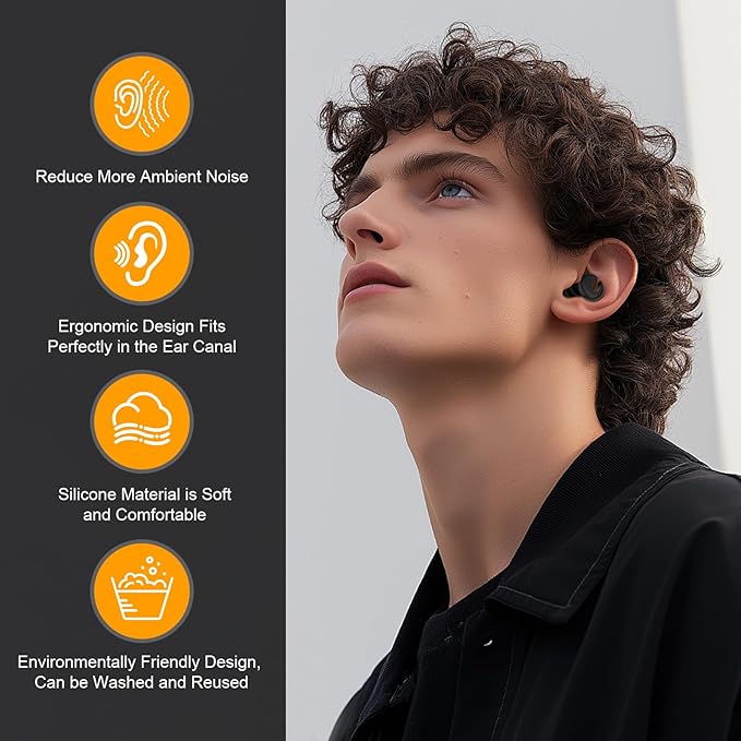 Ear Plugs for Sleeping Noise Cancelling, 36dB Noise Reduction Earplugs, Silicone Reusable Hearing Protection Ear Plug, Waterproof Earplug Suitable for Sleeping (Black,1 Pair)