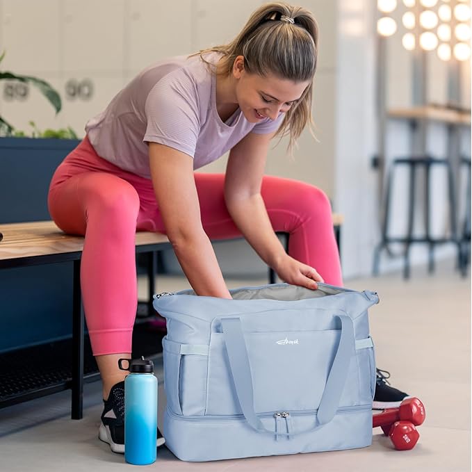 ETRONIK Gym Bag for Women, 45L Carry On Travel Duffel Bag with Shoes Compartment, Weekender Overnight Bag with Wet Pocket for Women, Travel, Gym, Weekend, Large Size