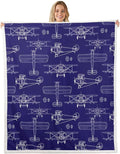 Hand-Painted Airplane Kids Throw Blanket,American Aircraft Toddler Bed Blanket for Girls Boys Adults,Air Vehicles Cartoon Fleece Blanket,Dark Blue Fuzzy Blanket,Throw Size (50 x 60 Inches)