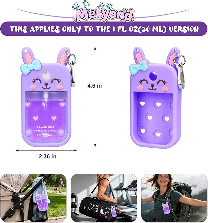 Metyond Rabbit Silicone Case for Touchland Hand Sanitizer Spray with Keychain, Compatible with Power Mist or Glow Mist 1 FL OZ/30ML for Touchland Case, Cute Travel Case for Easter Gifts (1 Pcs Purple)