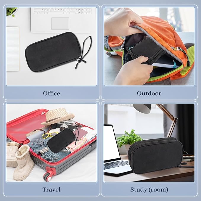 BLEUM CADE Electronics Organizer Travel Case Waterproof Shockproof Cable Organizer Bag with Double Layers for Phones, Chargers, Cords, Portable Durable Travel Accessory Black Medium