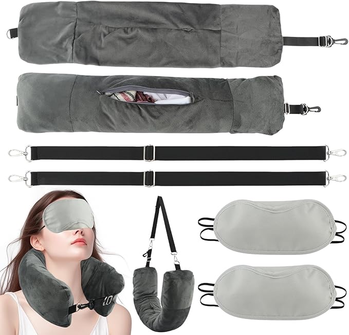 Saycker 2Pcs Stuffable Travel Pillow,Stuffable Neck Pillow for Travel,Fillable Travel Pillow Storage Bag,with 2 Eye Mask,Multiuse Neck Pillow for All Seasons,Travel Essentials,No Filler