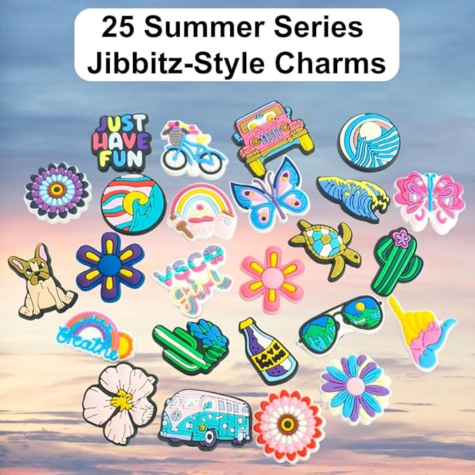 Hand Sanitizer Case with 25 Charms for Touchland, Compatible with Power Mist 1 FL Oz/30ML, Croc-Style Touchland Holder (Cute Pink Summer Charms)