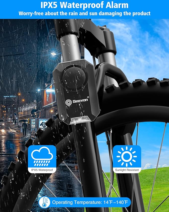 Geevon Loud 135dB Bike Alarms for Ebikes, Wireless Bike Alarm with Remote, Anti-Theft Bicycle Motorcycle Alarm Wireless Security Sensor Alarms, IPX5 Waterproof