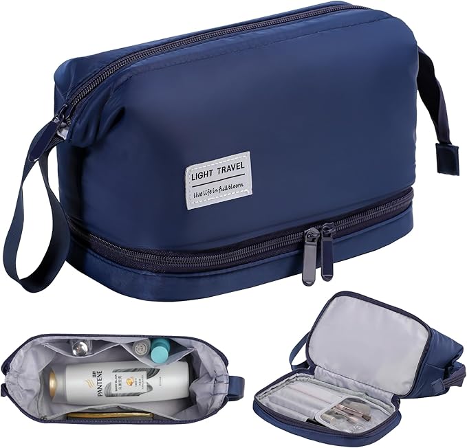 Hanging Travel Toiletry Bag for Women, Makeup Bag, Compact, sturdy, Lightweight, Waterproof, Simple and Practical, Functions As Both Cosmetic Organizer And Toiletry Bag (Woman, Navy Blue)