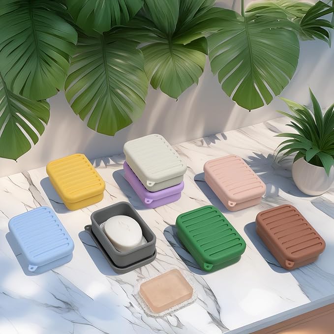 AIMAIAIMAI Leak-Proof Silicone Travel Soap Case with Drainage Lid/Layer, Compact Bar Soap Container, Durable Soap Holder for Camping, Gym, and Travel Size Toiletries (Gray)
