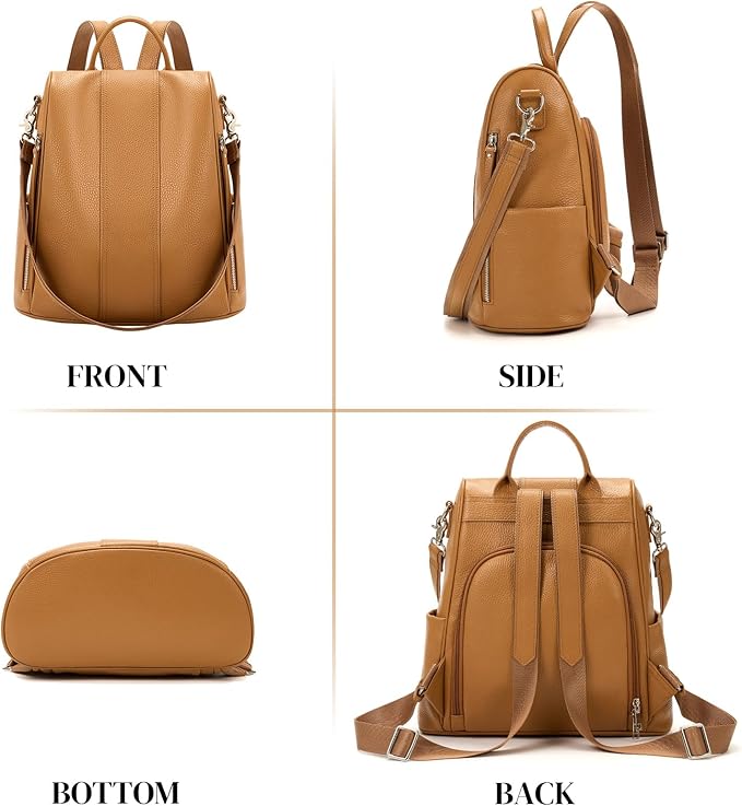 Leather Backpack Purses, Anti-theft Genuine Leather Backpack Bags for Women, Large Capcacity Fashion Convertible Shouler Bags for School Travel Daily
