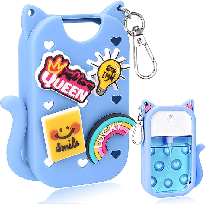 Mity rain Hand Sanitizer Spray Case Compatible With Touchland, Cute Silicone Hand Sanitizer Holder Keychain with 4 Charms, Portable Refillable Sanitizer Accessory, Gift for Women And Teens
