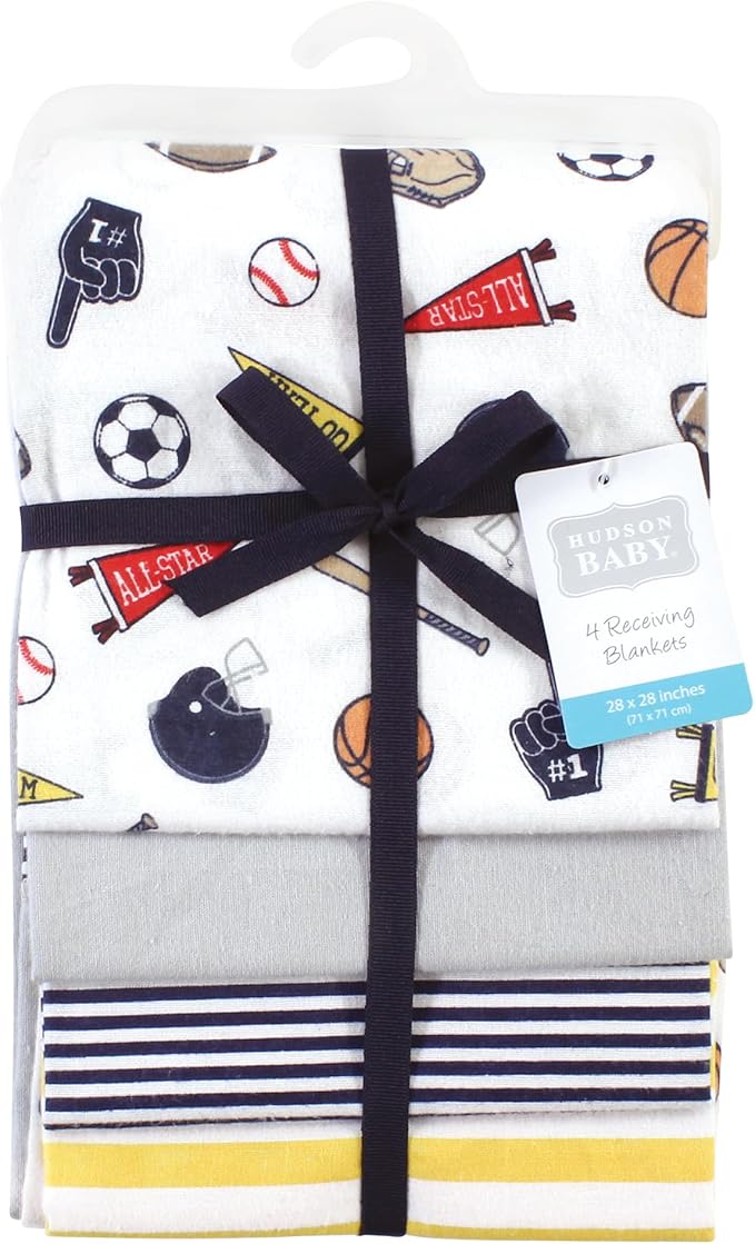 Hudson Baby Unisex Baby Cotton Flannel Receiving Blankets, Sports Fan, One Size
