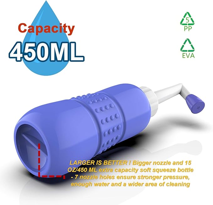 2 PCS Portable Bidet for Toilet, 450ml 15oz Handheld Travel Bidet, High Pressure Leakproof Personal Hygiene Bottle, Postpartum Perineal Cleaner for Women, Outdoor, Camping, Travel, Driver, Home Use