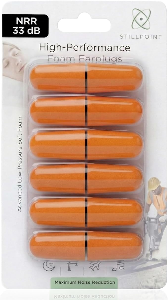 Soft Foam Earplugs, 33 dB NRR, (6 Pair 12 Ear Plugs) Maximum Protection for Sleeping; Silence Snoring, Airplanes, Airports, Power Tools, Phone Conversations, Loud Work Environments (Orange)