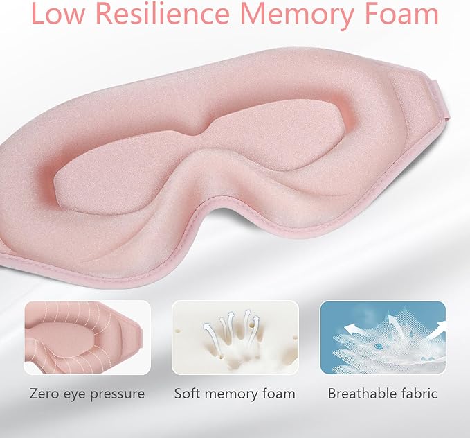 Sleep Mask 3D Eye Mask for Sleeping 100% Light Blocking Eye Covers with Adjustable Strap Night Blindfold for Women Memory Foam Light Pink
