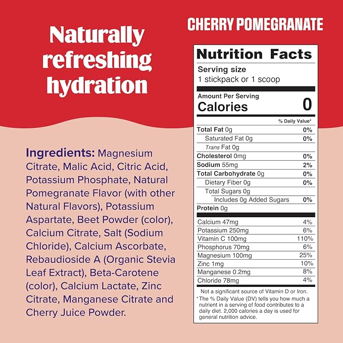 Ultima Replenisher Daily Electrolyte Powder – Cherry Pomegranate, 20 Stickpacks – Zero Sugar Hydration Packets with 6 Electrolytes and Minerals – Sugar Free, Plant Based & Keto Friendly Drink Mix