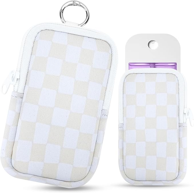 Hand Sanitizer Spray Case,Compatible with Popular Sanitizers,Zipper Pouch for Hand Sanitizer,Cute Fashion Accessories with Snap Hook for Glow Mist and Power Mist 1FL OZ,Suitable for Outdoor(Checkered)